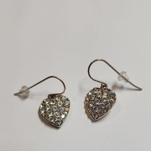 Swarovski Heart-Shaped Gold Tone Dangle Earrings - Picture 1 of 3
